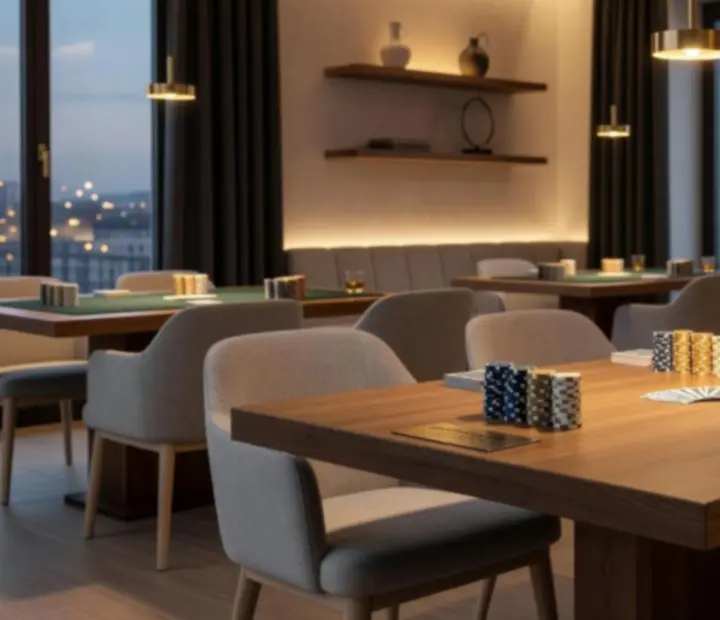 Wnętrze partnerskiej restauracji przygotowanej na wieczór pokerowy